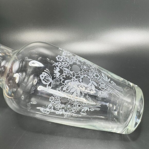 Pasabahce Glass Vase Vessel Tall Clear With White Floral Butterfly Pattern VTG - Picture 6 of 10